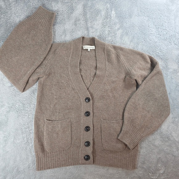 White + Warren Sweaters - White + Warren Women XS Taupe Boyfriend 100% Cashmere V-Neck Cardigan Sweater